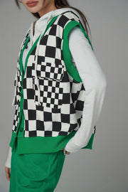 On The Starting Block Checkered Knit Vest