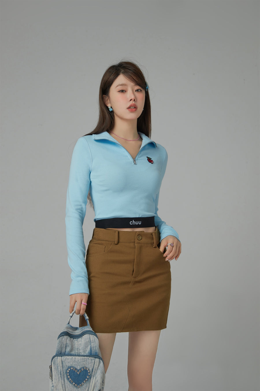 CHUU Love Zone Cherry Half-Zip Cropped T-Shirt