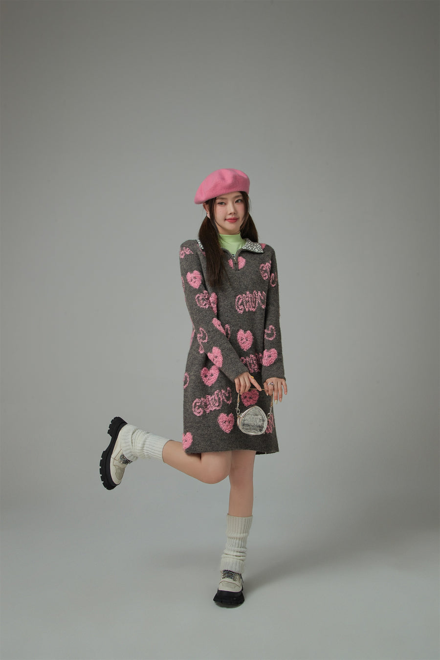 CHUU Chuu Heart Half Zip-Up Dress