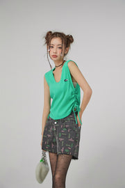 V-Neck Side Shirring Sleeveless Top