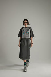 Banded Vintage Slit Long Skirt