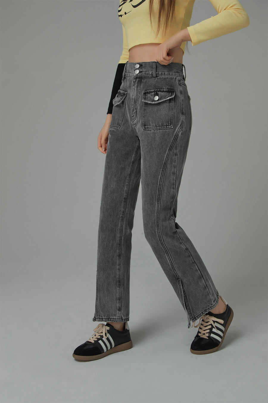 CHUU Slit Bootcut Denim Jeans