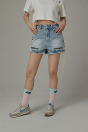 Lace Up Design Denim Shorts