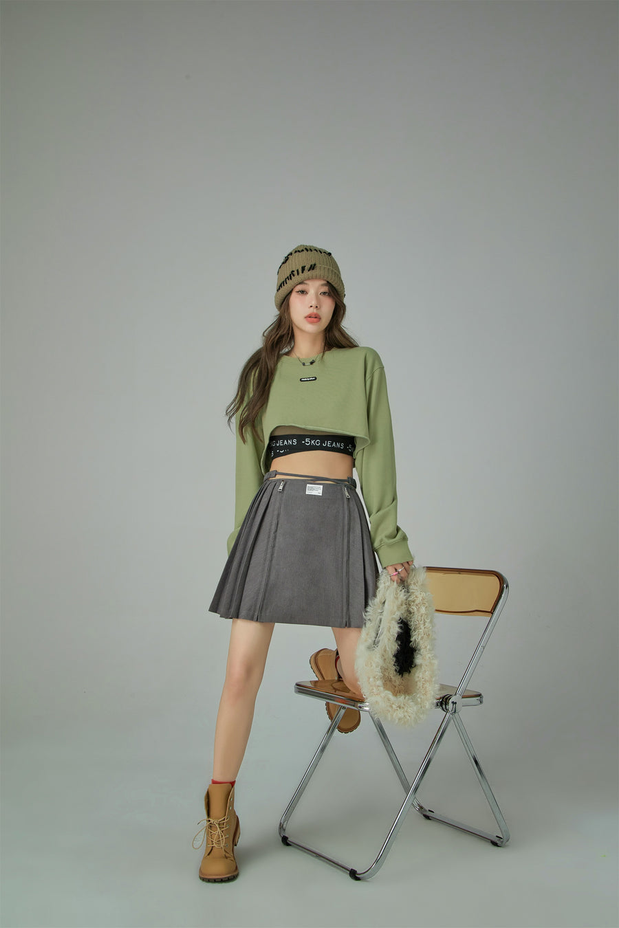 CHUU Criss Cross High Waist Pleated Skirt