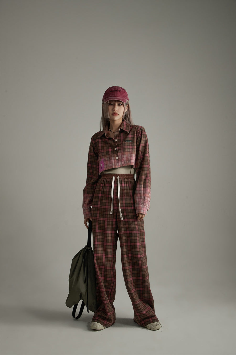 CHUU Check Wide Casual Stright Pants