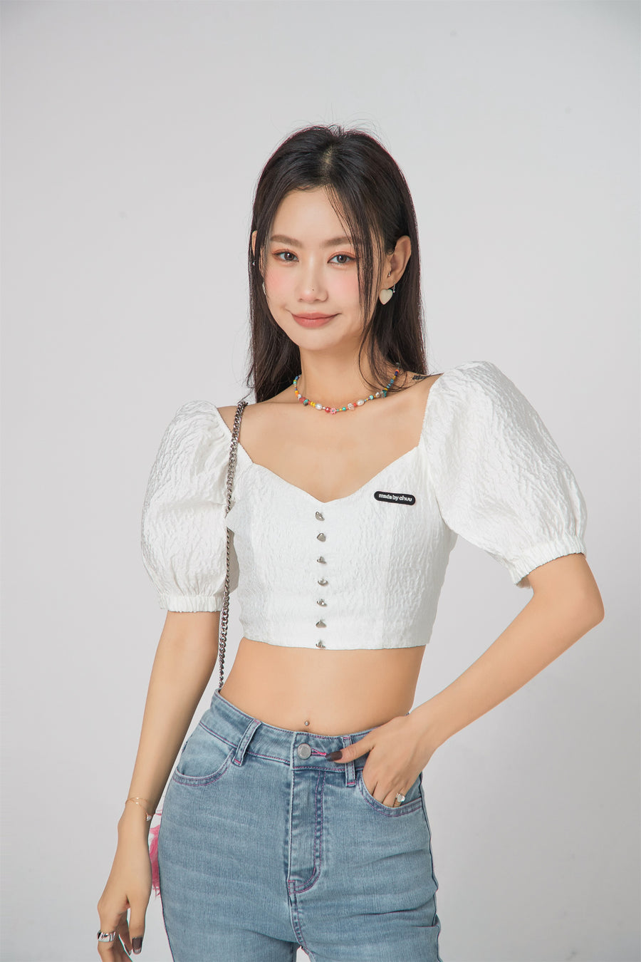 CHUU Square Puff Sleeve Cropped Blouse