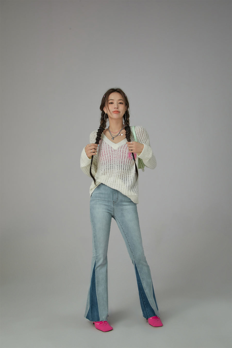 CHUU V-Neck See-Through Crochet Sweater