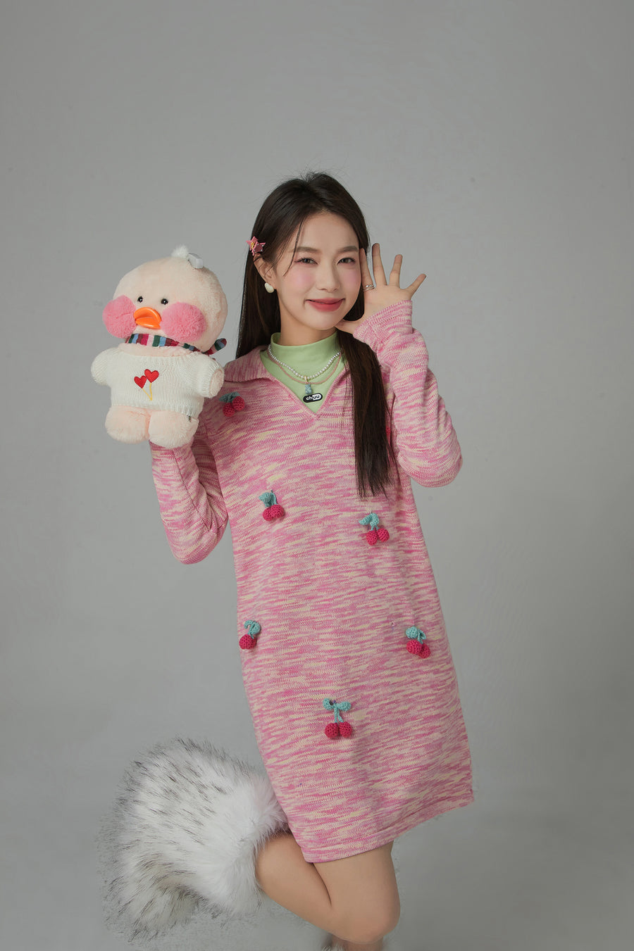 CHUU Cuddle Approved Cherry Knit Loose Fit Dress