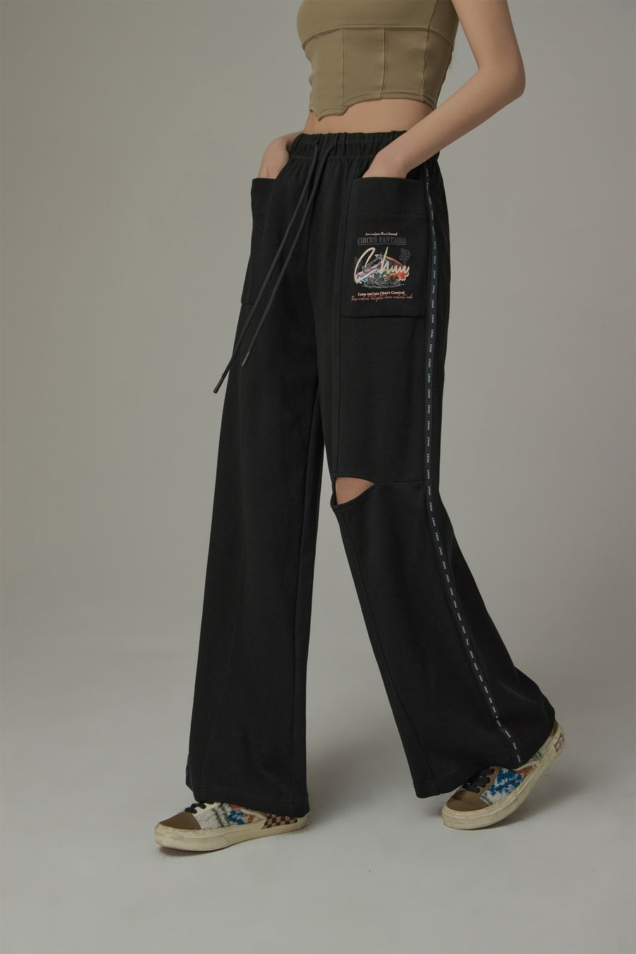 CHUU String Wide Slit Pants