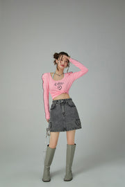 I Love Chuu Round Neck Puff Sleeve T-Shirt