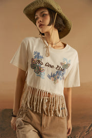 Fringe Butterfly Embroidered T-Shirt