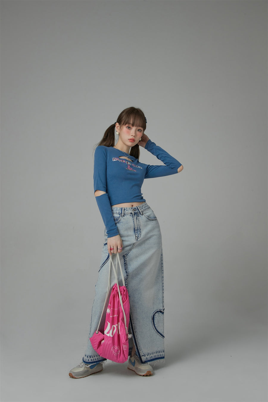 CHUU Bunny Club Elbow Chest Cutout Long-Sleeves Top