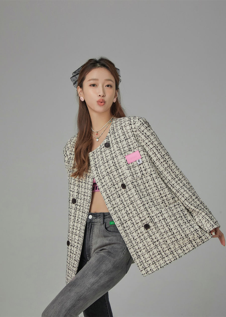 CHUU Princess Treatment Check Double Tweed Jacket