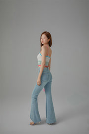 Asymmetrical Hem Slim Bootcut Denim Jeans