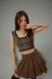 U-Neck Check Sleeveless Crop Top