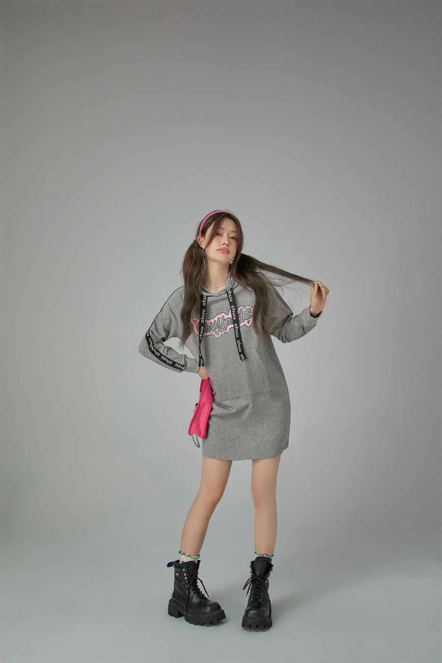 CHUU Front Pocket Hood Sweatshirt Mini Dress