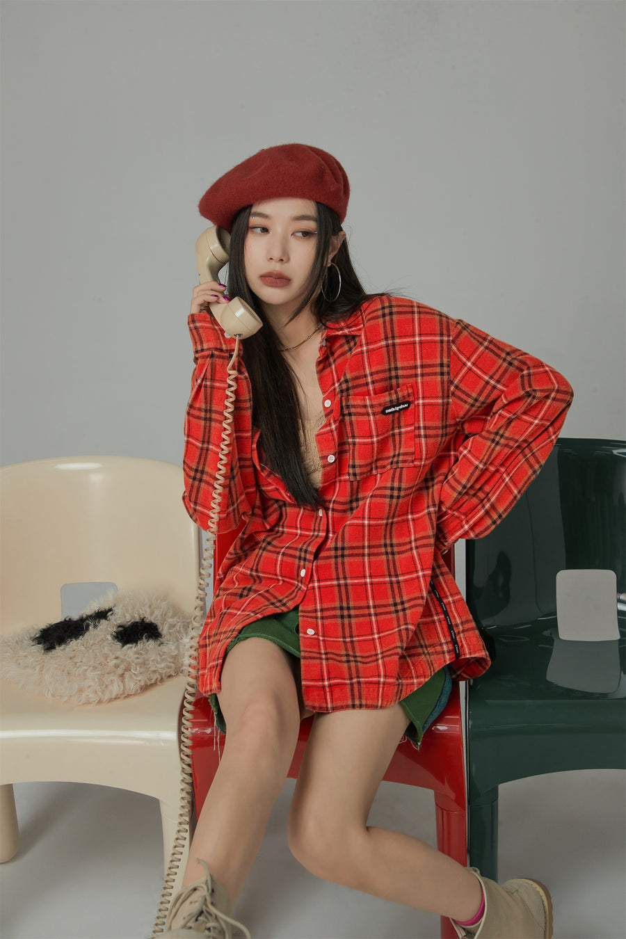 CHUU Vintage Check Loose Shirt