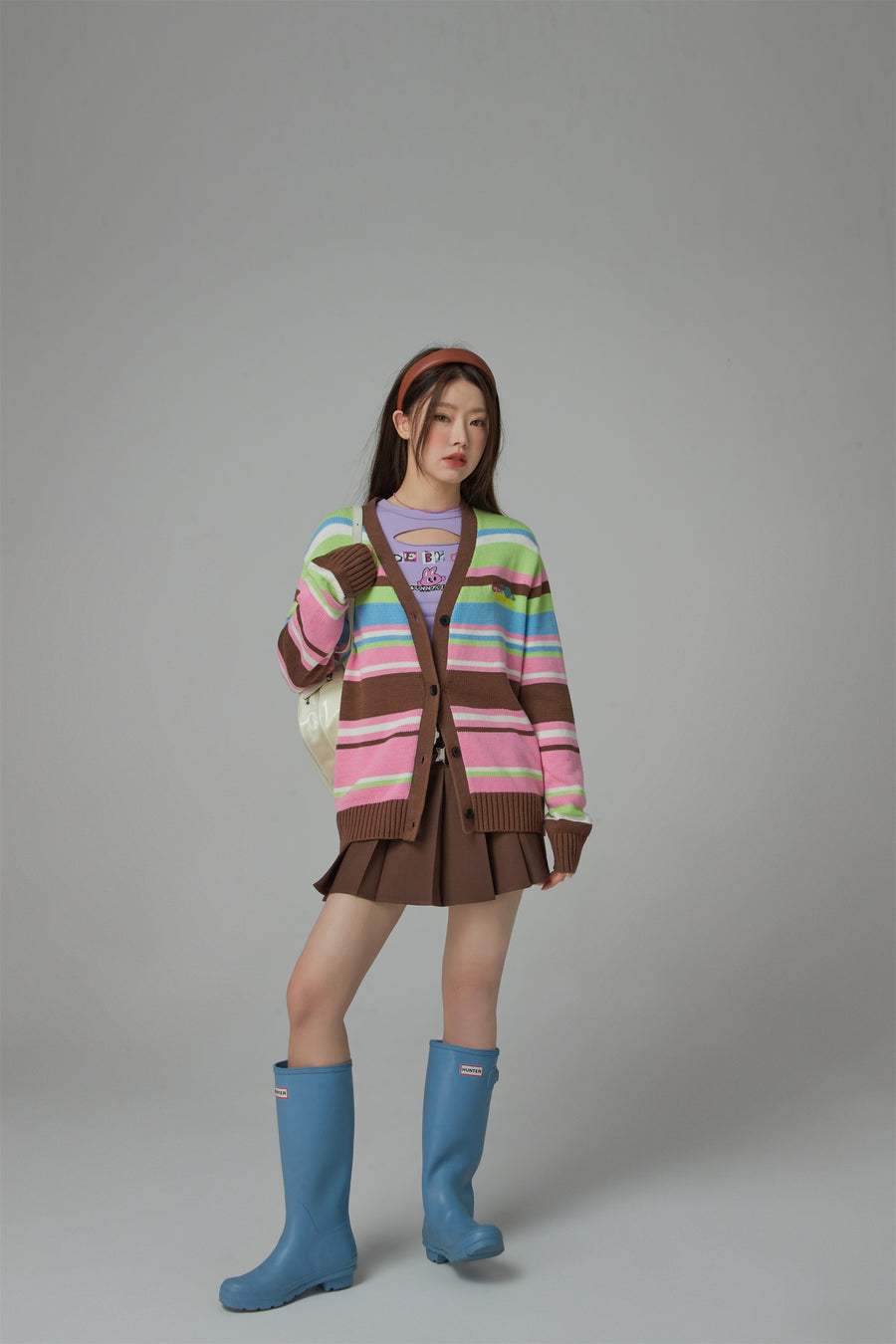 CHUU Planet Chuu Embroidered Stripe Cardigan