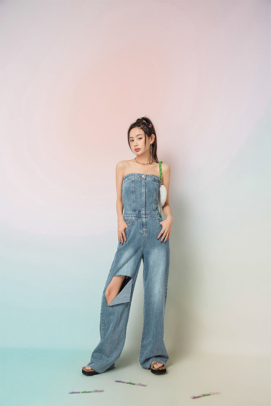 CHUU This Is My Reality Denim Jumpsuit