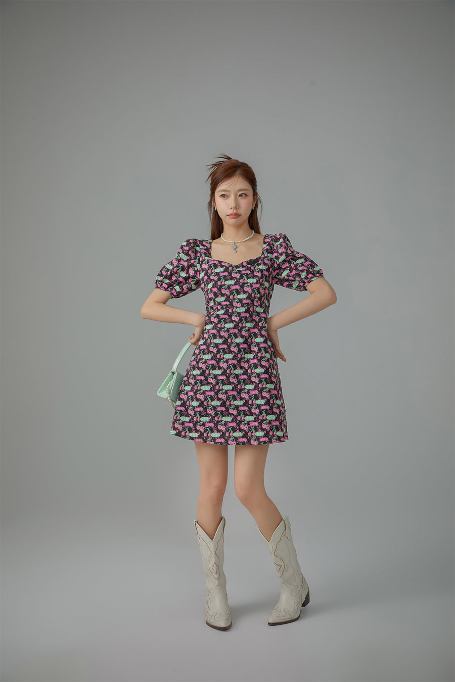 CHUU Cherries Back Cutout Mini Dress