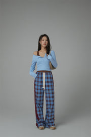 Check String Wide Casual Pants