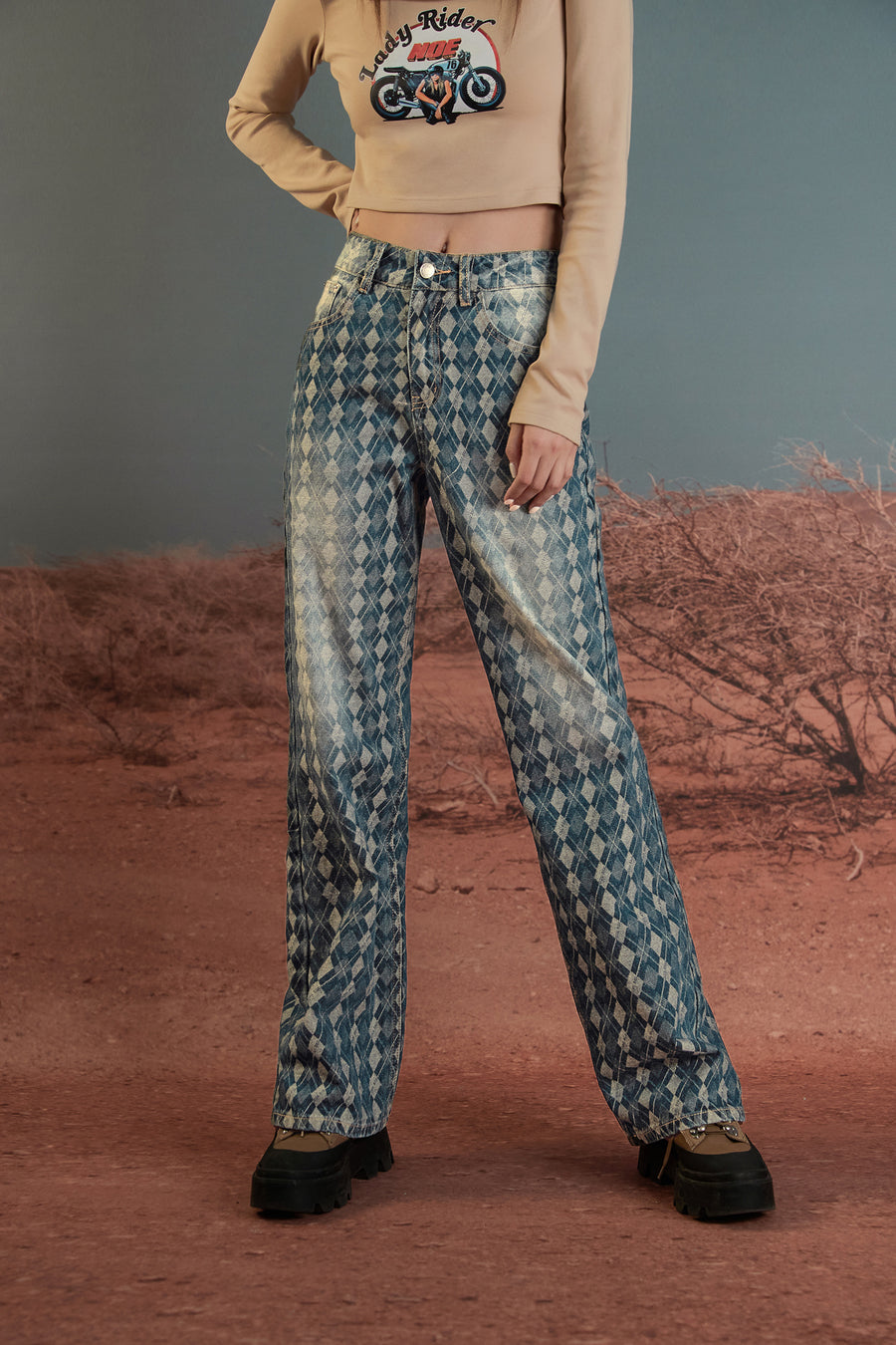 CHUU Gradient Argyle Jeans