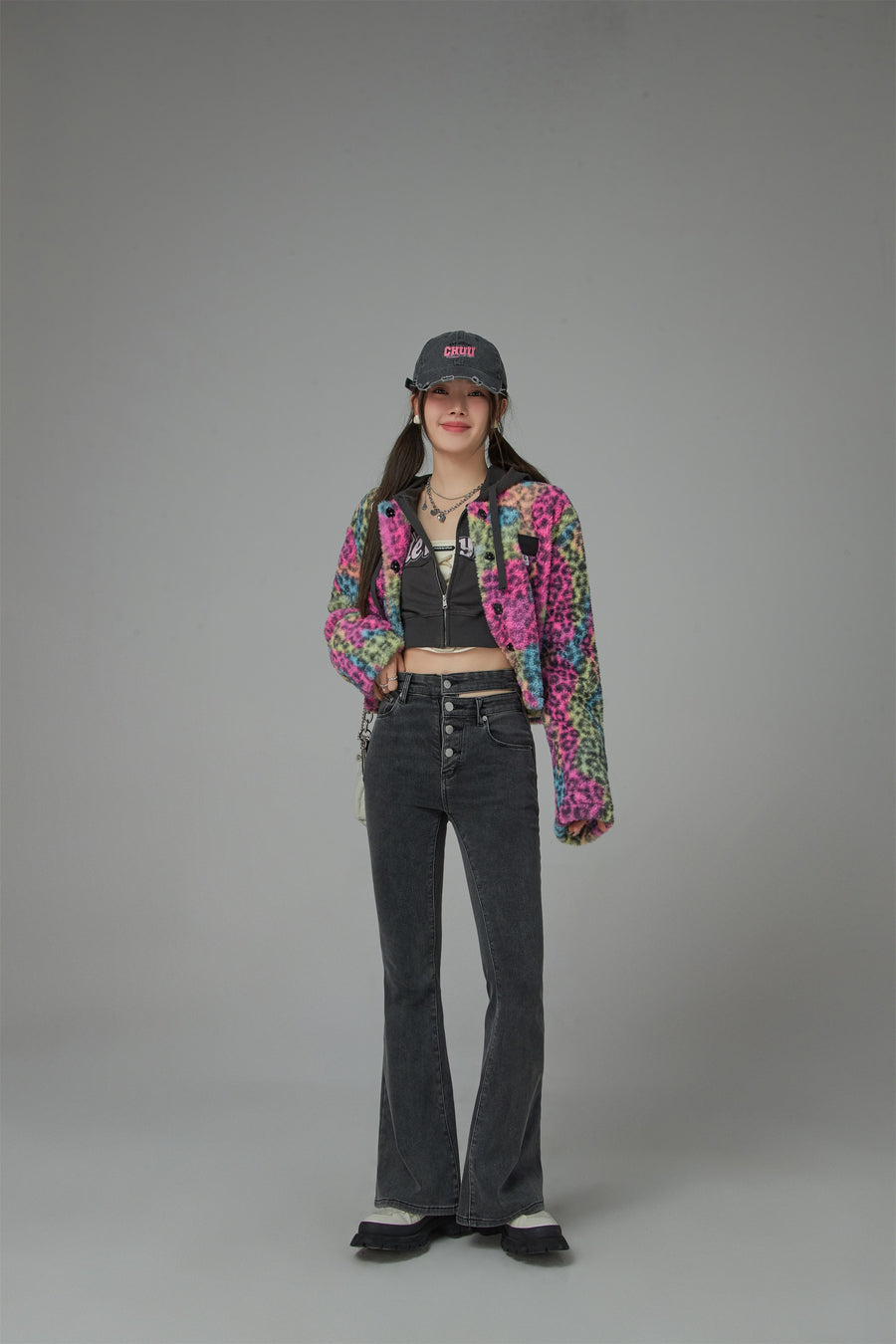 CHUU Colorful Leopard Print Fleece Jacket