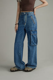 Long Cargo Pockets Wide Jeans