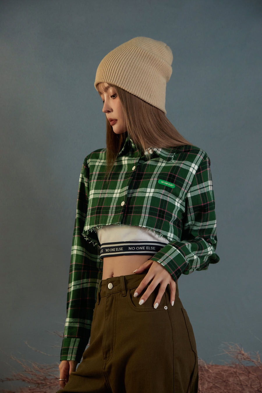 CHUU Scottish Check Cropped Shirt