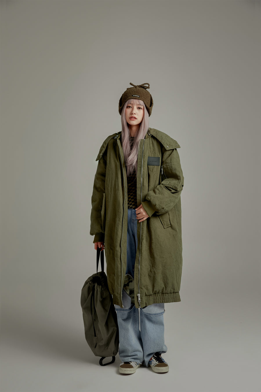 CHUU Oversized Long Hoodie Quilted Coat