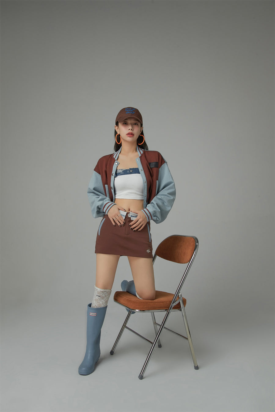 CHUU Fold Over Waist Color Mini Skirt