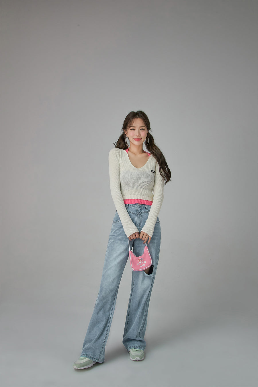 CHUU Color neck Wrap Knit sweater