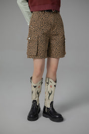 Leopard Pocket Denim Shorts