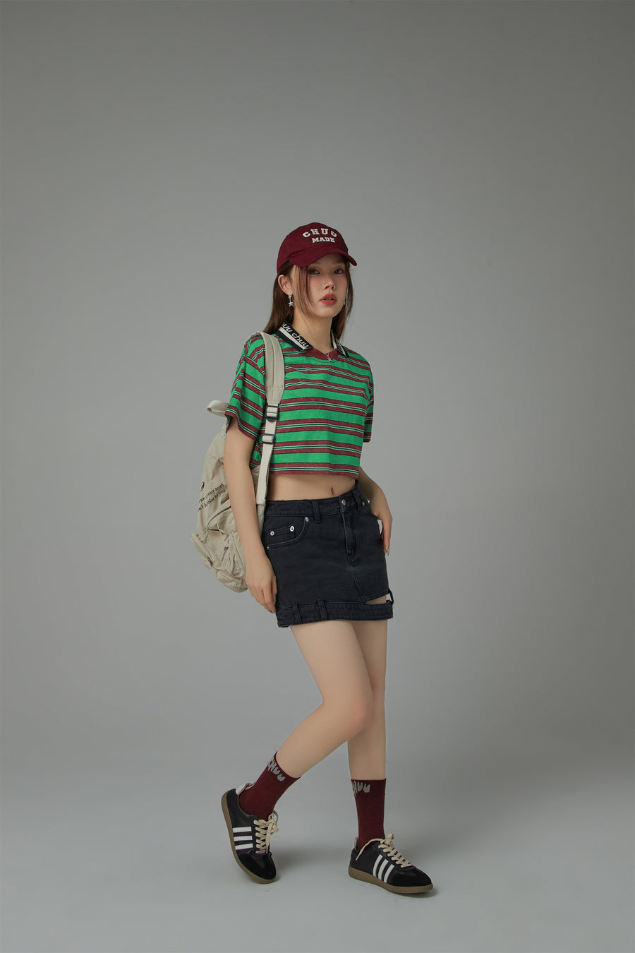 CHUU Striped Cropped T-Shirt