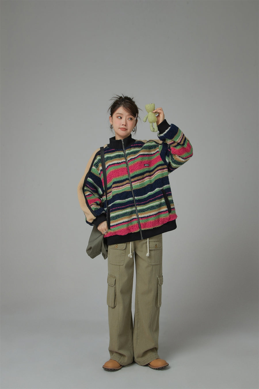 CHUU I See The Light Striped Fleece Overfit Jacket