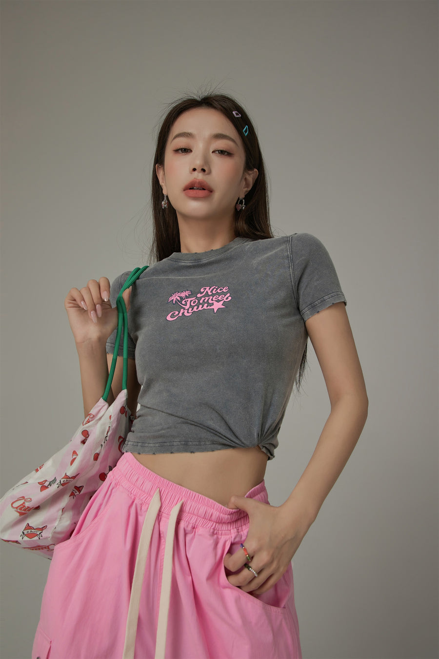 CHUU Nice To Meet Chuu Printed Design Slim T-Shirt