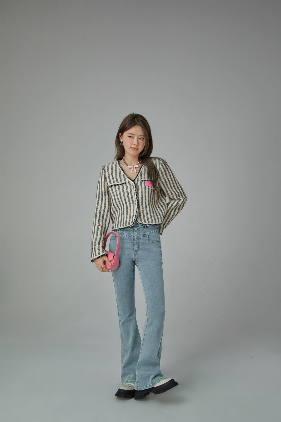 CHUU Cupcake Striped V-Neck Jacket