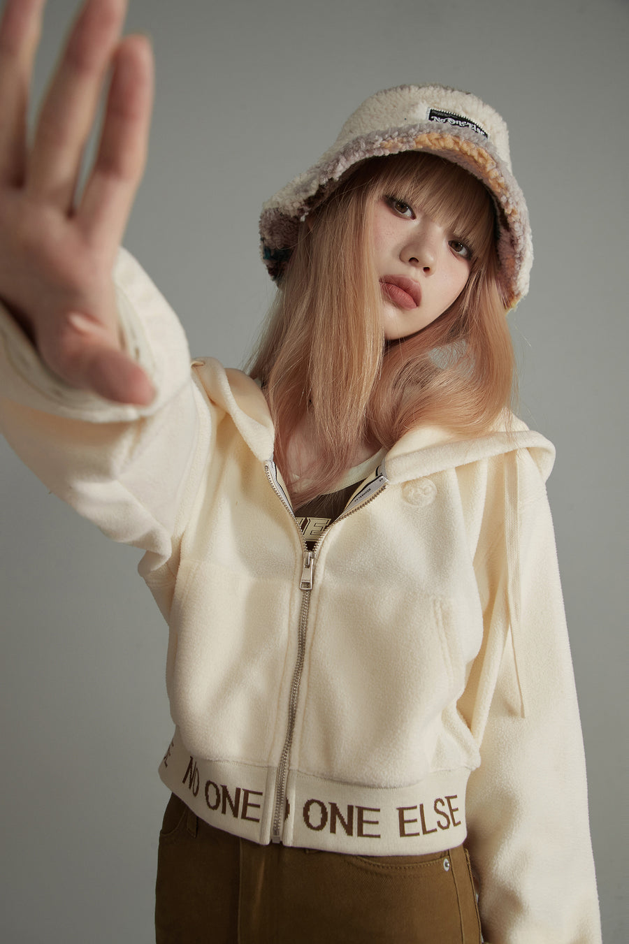 CHUU Fleece Loose Zip-Up Hoodie