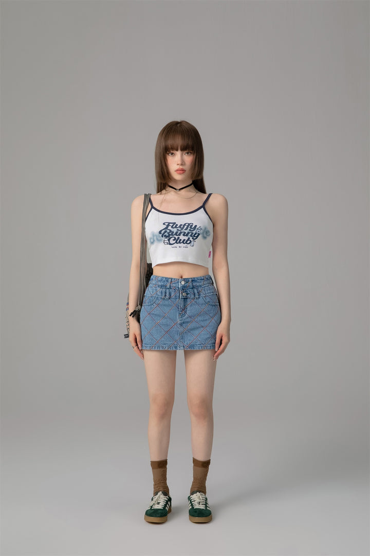 Argyle Line Denim Mini Skirt