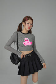 Funny Rabbit Stripes Long-Sleeved Crop Top