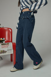 Heart Belt High-Waisted Wide Pants