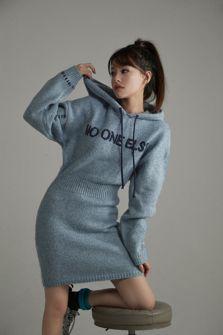 CHUU Cozy Hooded Knit Dress