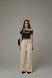 Basic Color String Cargo Wide Pants