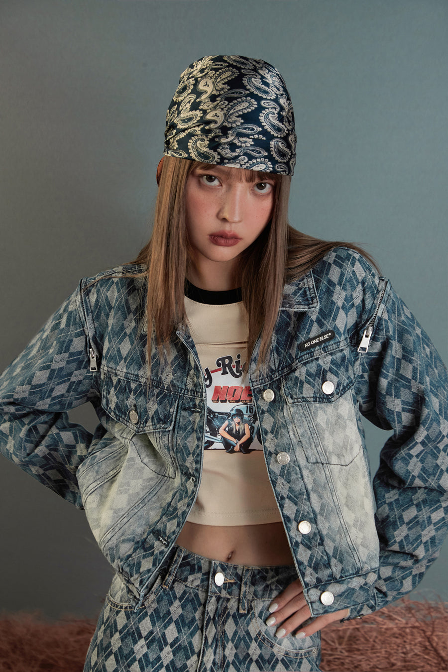 CHUU Open Shoulder Zip Denim Jacket