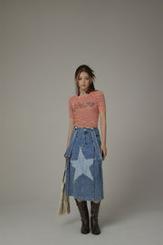 Embroidered Chuu Star Cropped Knit Top