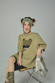 Heart Cutout Loosefit Short-Sleeves Sweatshirt