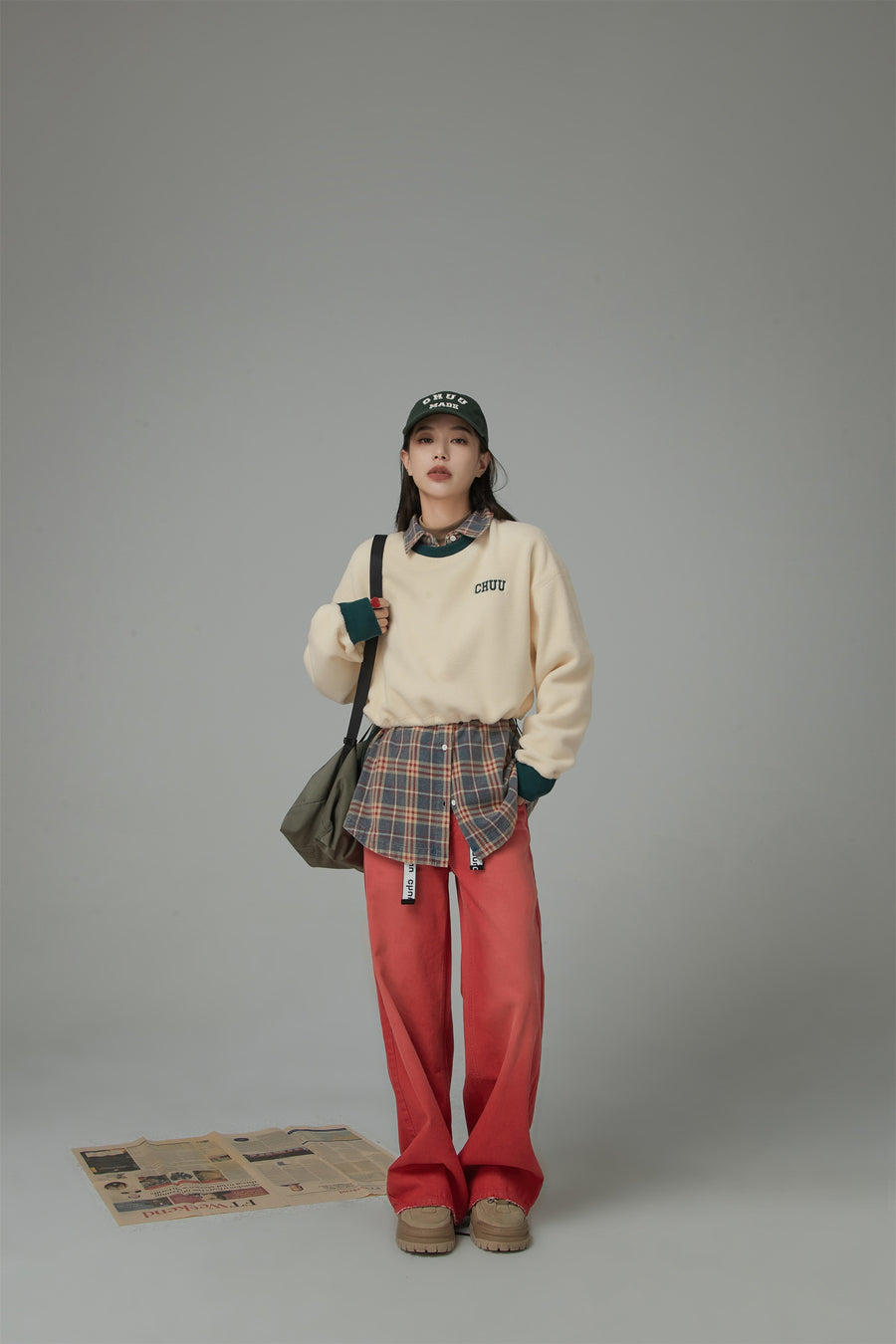 CHUU Fleece Color Matching Cropped Sweatshirt