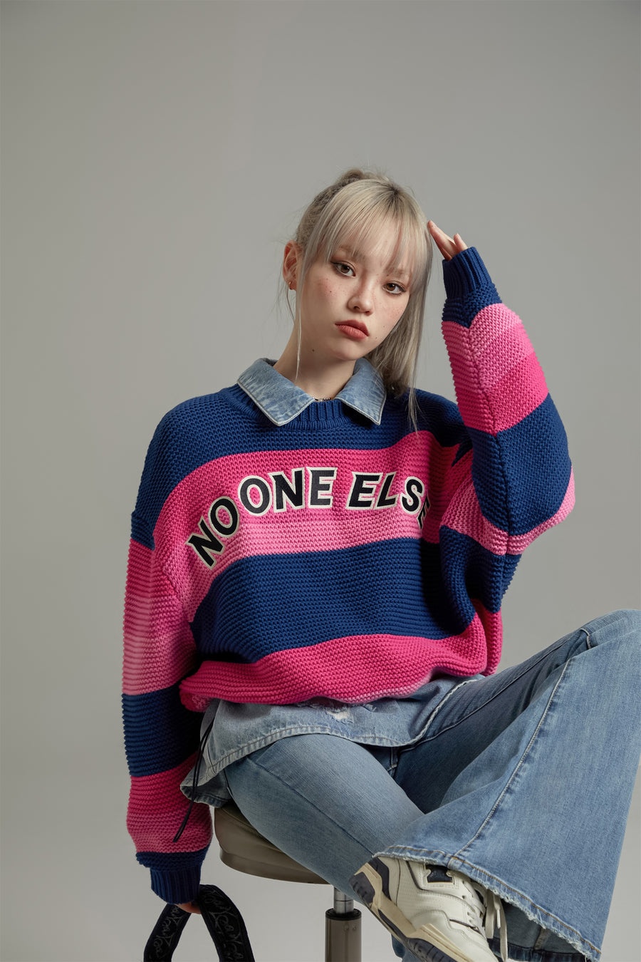 CHUU Striped Loose Fit Knit Sweater