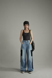 Color Outline Wide Denim Pants