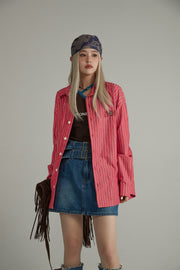 Star Logo Vertical Stripe Loose Fit Shirt